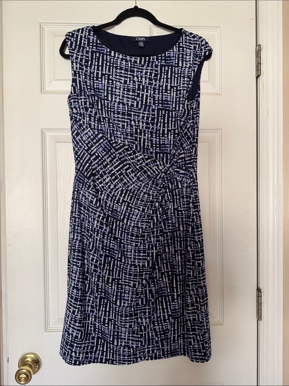 Chaps Navy & White Knot-Detail Sheath Dres